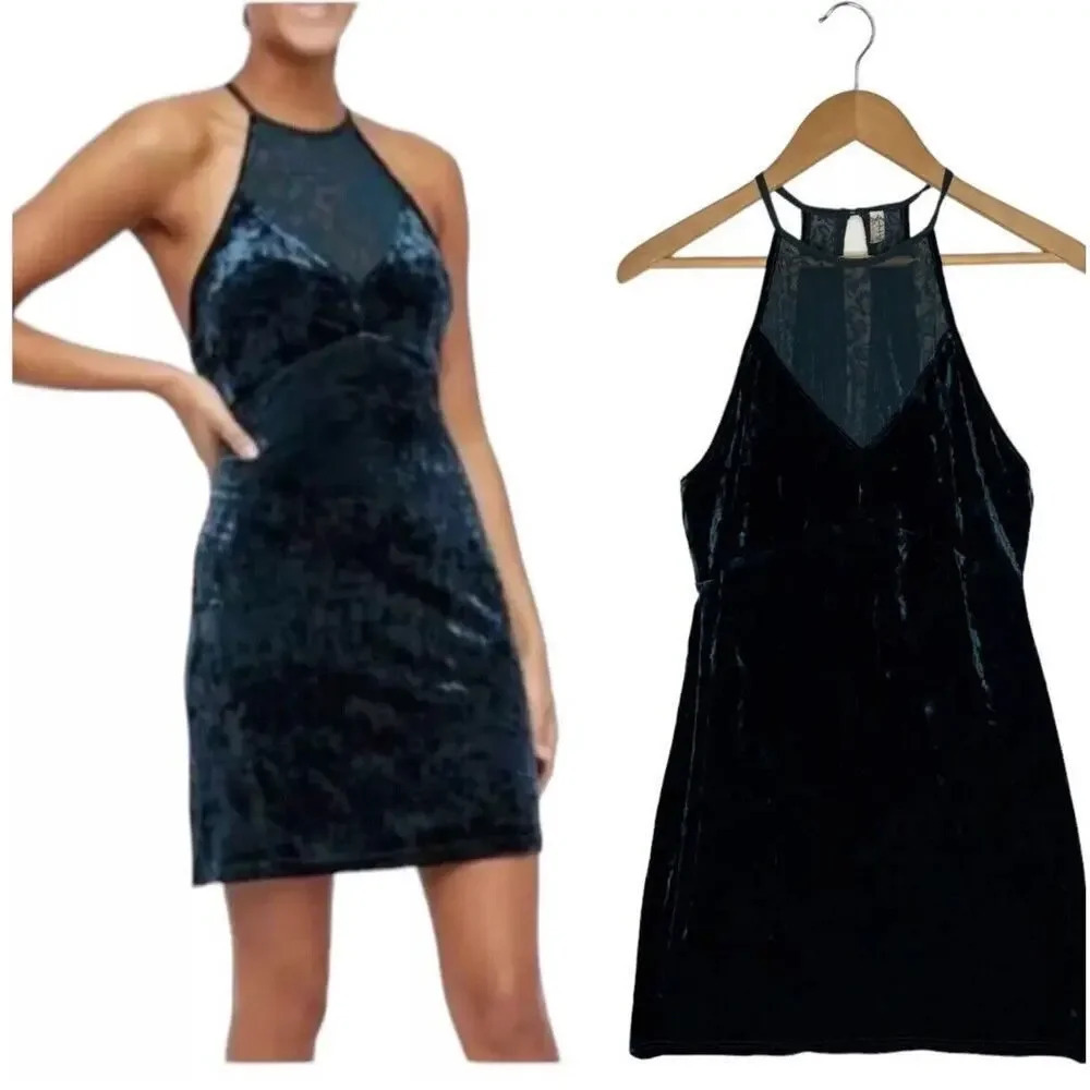 Intimately Free People Size Medium Velvet Lace Sleeveless Dress Black 1136